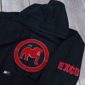 EXCO Hoodie Mens Medium Black Streetwear Embroidered Kangaroo Hoody Pullover